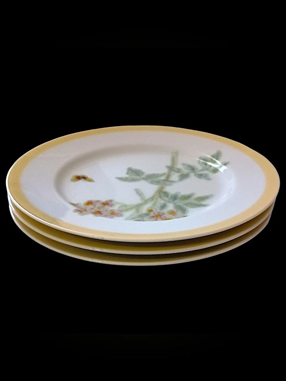 3 Williams Sonoma Flowering Herbs Salad Plates Yellow Band Wild Thyme Butterfly